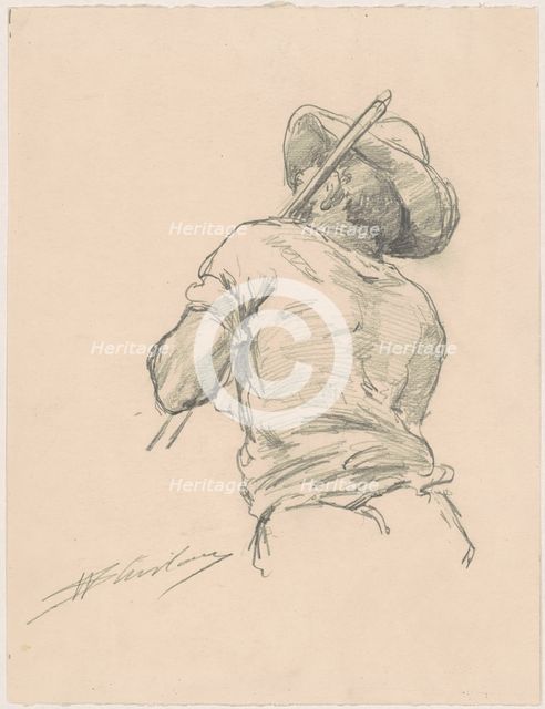 Back of a Man with Pole, 1870-1877. Creator: Walter Shirlaw.