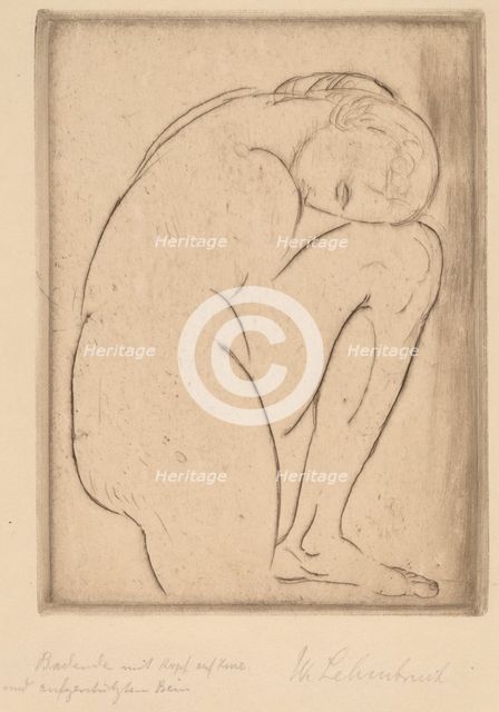 Badende mit Kopf auf Knie (Bather with Her Head on Her Knee), 1913. Creator: Wilhelm Lehmbruck.