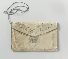 Bag of white silk, painted with flowers and basket, c.1790-c.1820. Creator: Anon