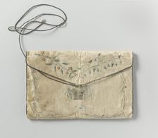 Bag of white silk, painted with flowers and basket, c.1790-c.1820. Creator: Anon