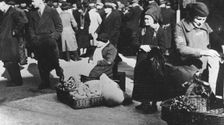 Bagel sellers outside Bloom's, London, 1930s. Creator: Unknown