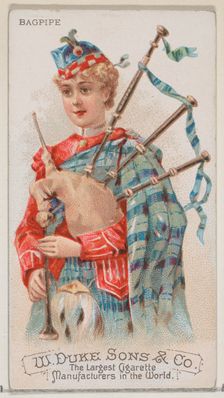 Bagpipe, from the Musical Instruments series (N82) for Duke brand cigarettes, 1888., 1888. Creator: Schumacher & Ettlinger