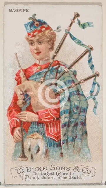 Bagpipe, from the Musical Instruments series (N82) for Duke brand cigarettes, 1888., 1888. Creator: Schumacher & Ettlinger.