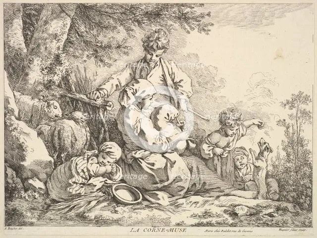 Bagpipes, mid to late 18th century. Creator: Jacques Gabriel Huquier.
