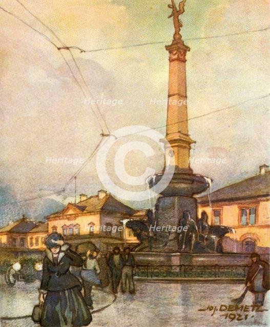 'Bahnhof Mit Vereinigungsbrunnen', (Railway Station With Unification Fountain), c1929. Creator: Unknown.