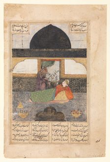 Bahram Gur Visits the Princess of India in the Black Pavilion, Illustration and Text...(recto)c. 140 Creator: Unknown