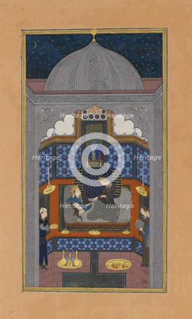 Bahram Gur and the Indian Princess in the Dark Palace on Saturday, Folio 23v..., ca. 1430. Creator: Maulana Azhar.