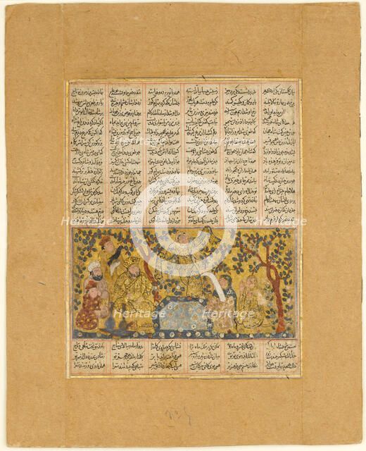 Bahram Gur Entertained by the Daughters of Barzin, Folio from a Shahnama..., 1300-1330. Creator: Unknown.