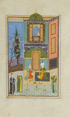 Bahram Gur in the Green Palace on Monday, Folio from a Khamsa (Quintet) of Nizami, A.H. 931/A.D. 152 Creator: Unknown