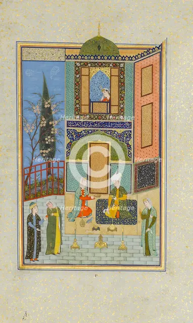 Bahram Gur in the Green Palace on Monday, Folio from a Khamsa (Quintet) of Nizami, A.H. 931/A.D. 152 Creator: Unknown.