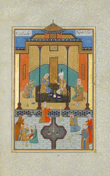 Bahram Gur in the Sandal Palace on Thursday, Folio 230 from a Khamsa..., A.H. 931/A.D. 1524-25. Creators: Shaikh Zada, Sultan Muhammad Nur
