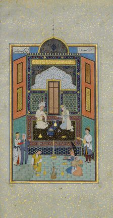Bahram Gur in the White Palace on Friday, Folio 235 from a Khamsa..., A.H. 931/A.D. 1524-25. Creators: Shaikh Zada, Sultan Muhammad Nur