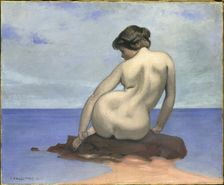 Baigneuse assise sur un rocher, 1910. Creator: Vallotton, Felix Edouard (1865-1925)