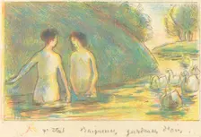 Baigneuses, gardeuses d'oies (Bathers Tending Geese), c. 1895. Creator: Camille Pissarro