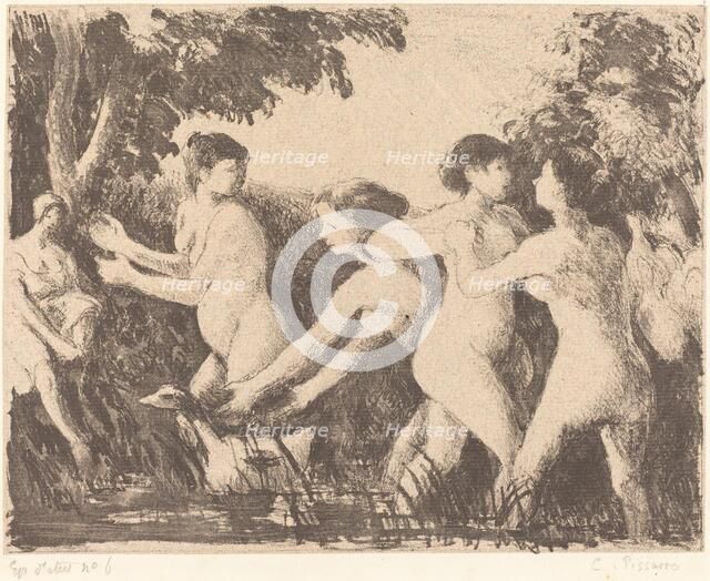 Baigneuses luttant (Bathers Wrestling), c. 1896. Creator: Camille Pissarro.