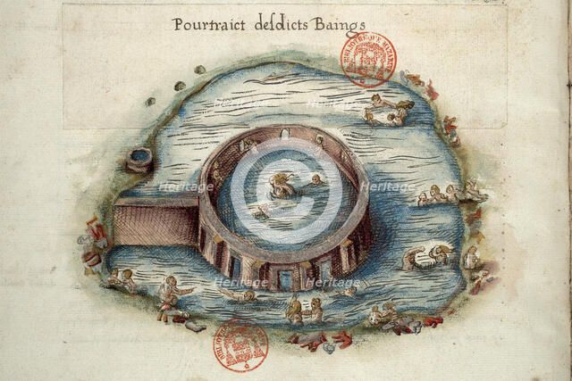 Bains de Bourbon-Lancy. Miniature from Générale description du pais et duché de Bourb..., 1561-1574. Creator: Anonymous master.