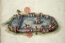 Bains de Bourbon-l'Archambault. Miniature from Générale description du pais et..., 1561-1574. Creator: Anonymous master