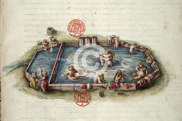 Bains de Bourbon-l'Archambault. Miniature from Générale description du pais et..., 1561-1574. Creator: Anonymous master.