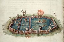 Bains de Néris-les-Bains. Miniature from Générale description du pais et duché de..., 1561-1574. Creator: Anonymous master