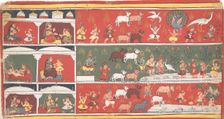 Bakasura, the Crane Demon, Arrives in Brindavan... a Dispersed Bhagavata Purana..., ca. 1700. Creator: Unknown