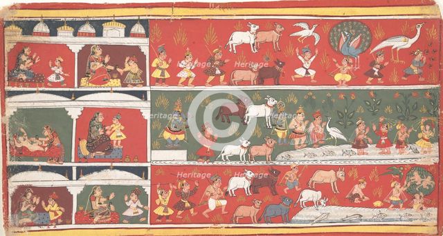 Bakasura, the Crane Demon, Arrives in Brindavan... a Dispersed Bhagavata Purana..., ca. 1700. Creator: Unknown.