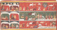 Bakasura, the Crane Demon, Arrives in Brindavan... a Dispersed Bhagavata Purana..., ca. 1700. Creator: Unknown