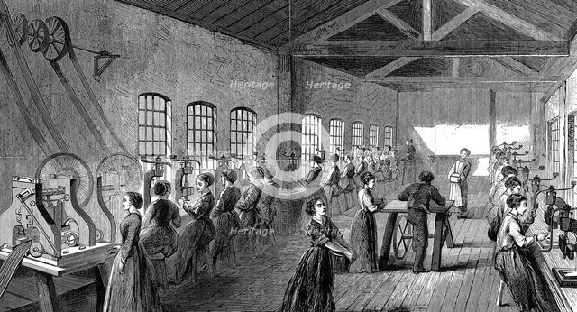 Baker and Finnemore's pen factory, St Paul's Square, Birmingham, England, 1870. Artist: Unknown