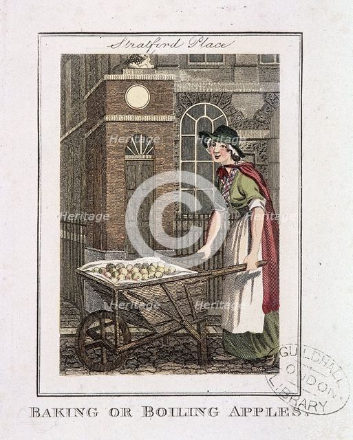 'Baking or Boiling Apples', Cries of London, 1804. Artist: Anon