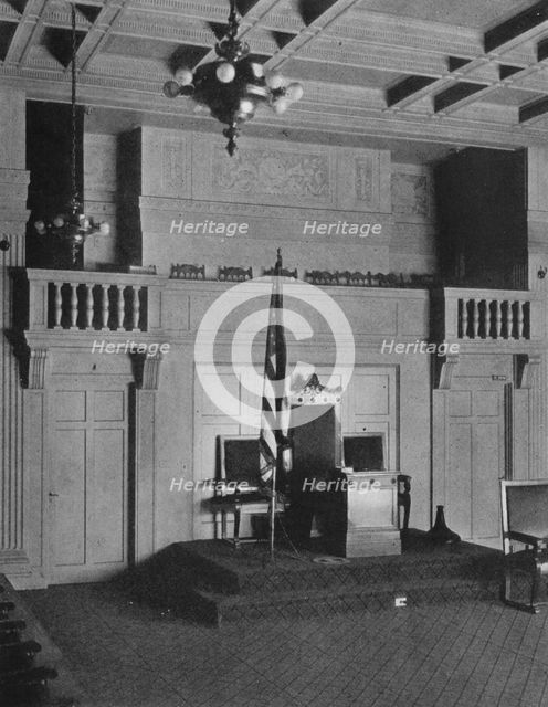 Balcony and dais in the Lodge Room of the Masonic Temple, Birmingham, Alabama, 1924. Artist: Unknown.