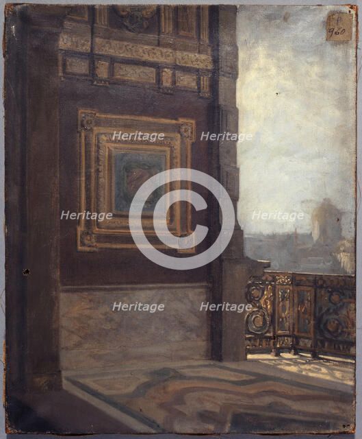 Balcony at the end of the small gallery in the Louvre in 1872. Creator: Lucien Etienne Melingue.