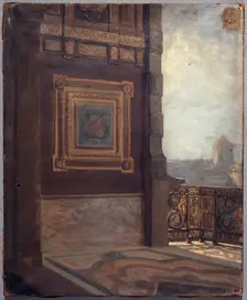 Balcony at the end of the small gallery in the Louvre in 1872. Creator: Lucien Etienne Melingue