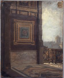 Balcony at the end of the small gallery in the Louvre in 1872. Creator: Lucien Etienne Melingue