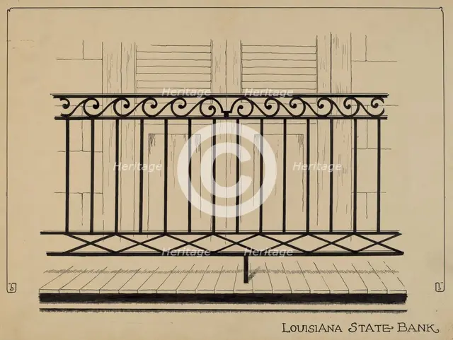 Balcony Railing, c. 1936. Creator: Ray Price.