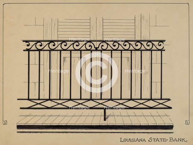 Balcony Railing, c. 1936. Creator: Ray Price.