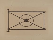 Balcony Railing with Cast Rosette, c. 1940. Creator: Raymond Neumann