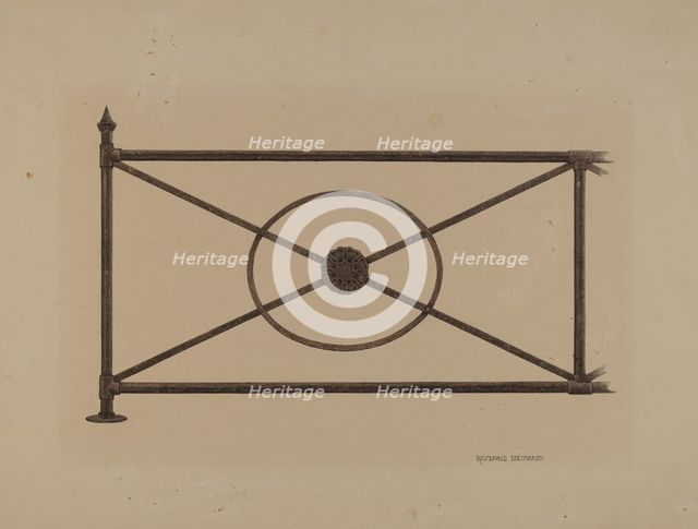 Balcony Railing with Cast Rosette, c. 1940. Creator: Raymond Neumann.