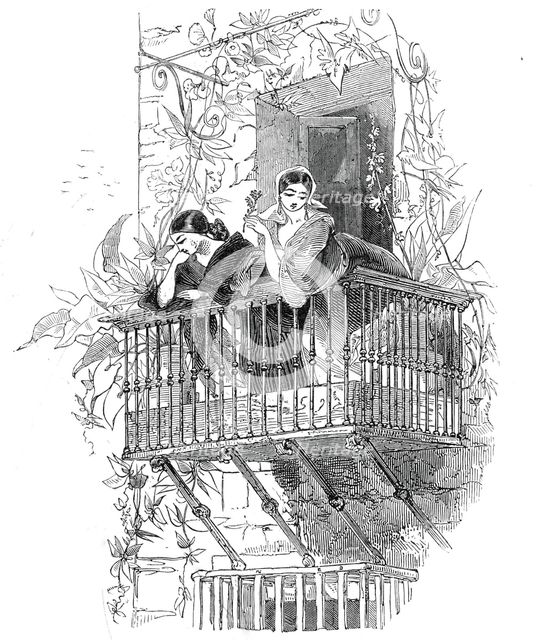 Balcony scene, at Andalusia, 1845. Creator: Unknown.