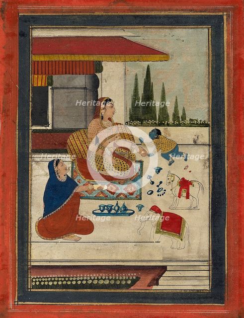Bala Krishna with two women, 19th century. Artist: Unknown.