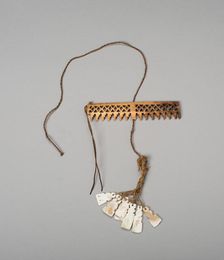 Balance-Beam Scale with Geometric Cut-out Motifs and String holding Shell Pendants, A.D. 500/800. Creator: Unknown