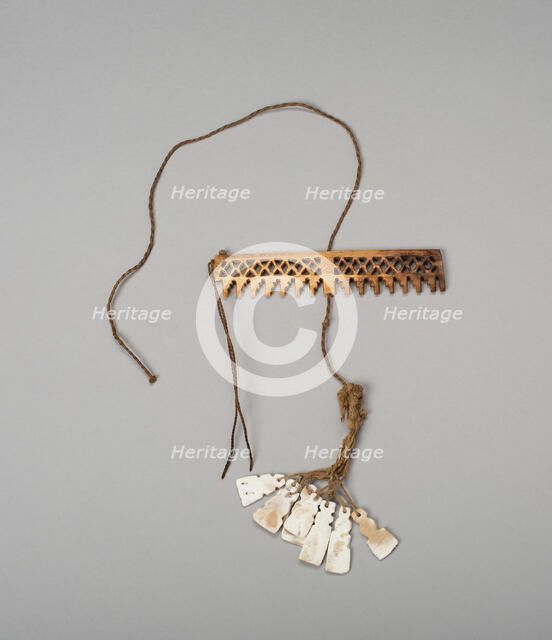 Balance-Beam Scale with Geometric Cut-out Motifs and String holding Shell Pendants, A.D. 500/800. Creator: Unknown.