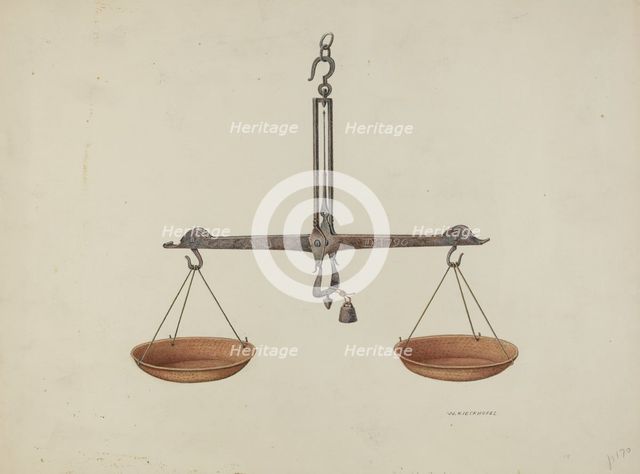 Balance Scales, c. 1940. Creator: William Kieckhofel.