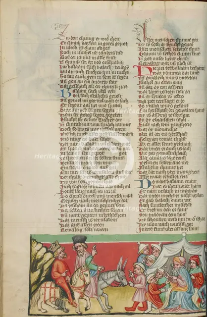Balaam Blessing the People of Israel; Weltchronik, about 1400-1410. Creator: Unknown.