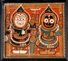 Balarama and Jagannath holding bows in their left hands, with Subhadra between them, c1880/1910. Creator: Unknown
