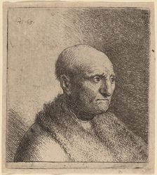 Bald Man in a Fur Cloak, c. 1630. Creator: Rembrandt Harmensz van Rijn