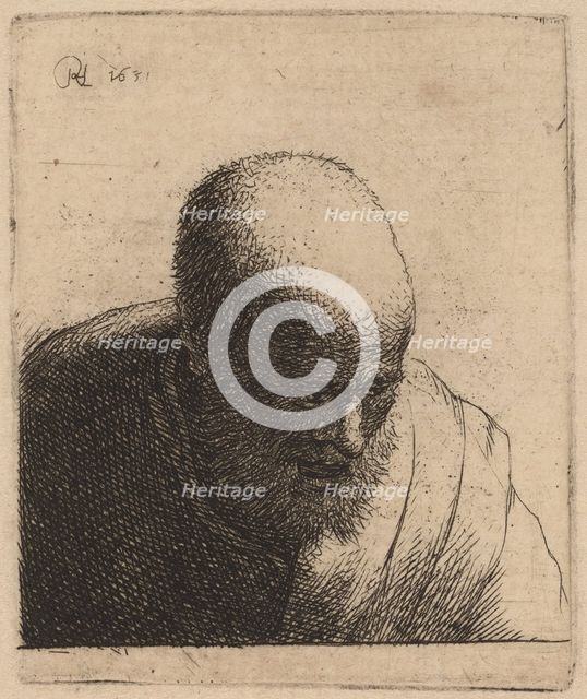 Bald Man with Open Mouth, Looking Down, c. 1630. Creator: Rembrandt Harmensz van Rijn.