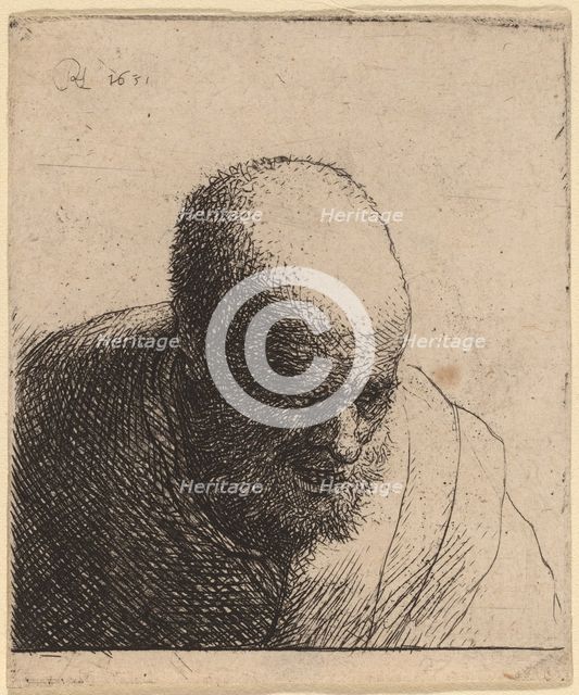 Bald Man with Open Mouth, Looking Down, c. 1630. Creator: Rembrandt Harmensz van Rijn.
