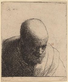 Bald Man with Open Mouth, Looking Down, c. 1630. Creator: Rembrandt Harmensz van Rijn