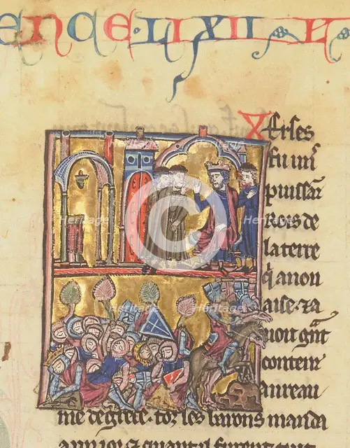 Baldwin II and Templars. Miniature from the "Historia" by William of Tyre , 13th century. Creator: Anonymous.
