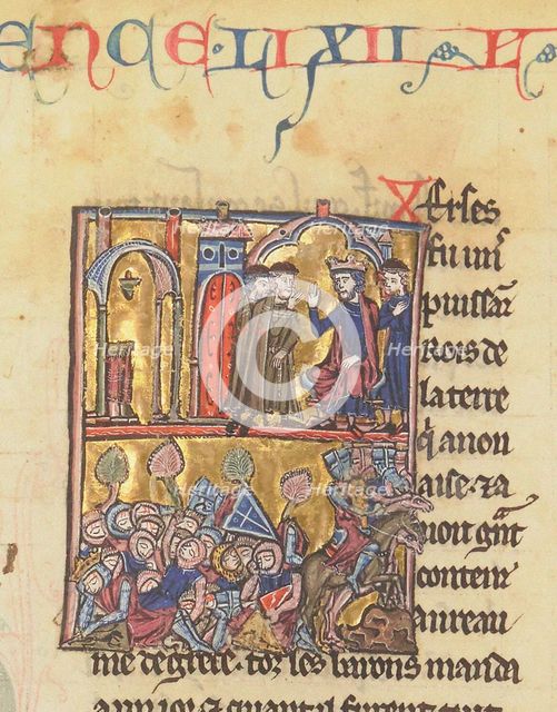 Baldwin II and Templars. Miniature from the "Historia" by William of Tyre , 13th century. Creator: Anonymous.