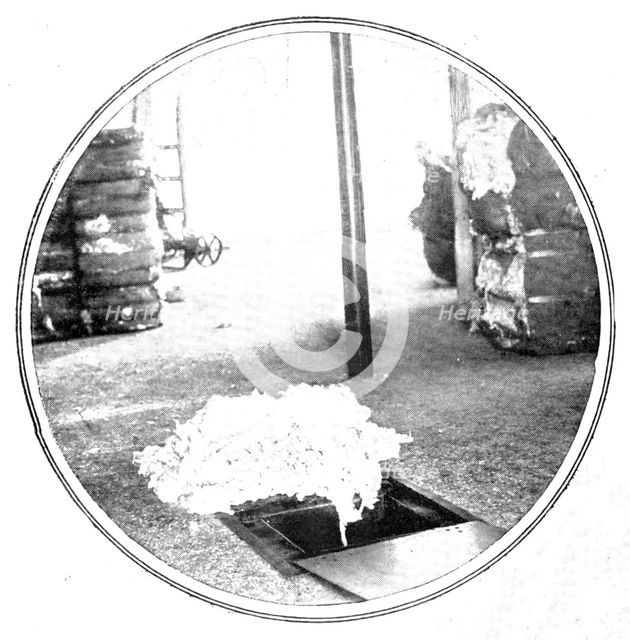 Bales of compressed cotton as received in Manchester..., 1909.  Creator: Unknown.